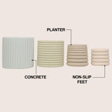Veyra Modern Minimalist Handmade Concrete Fluted Sculptural Cylinder Planter Set with Drainage Holes