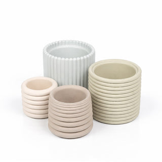 Veyra Modern Minimalist Handmade Concrete Fluted Sculptural Cylinder Planter Set with Drainage Holes