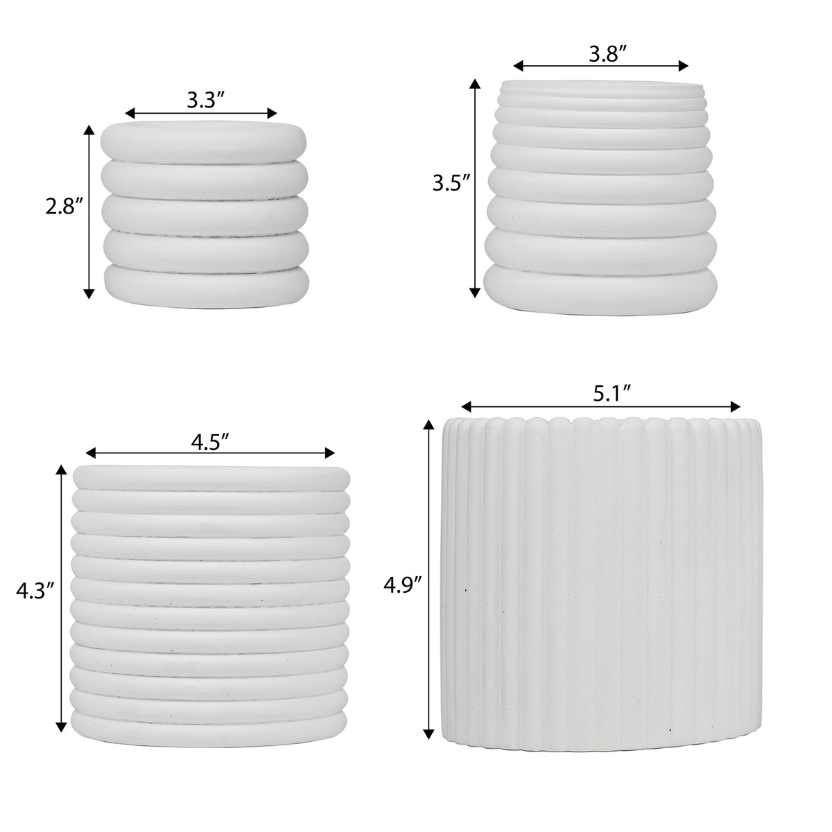 Veyra Modern Minimalist Handmade Concrete Fluted Sculptural Cylinder Planter Set with Drainage Holes