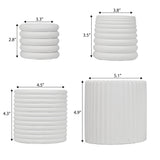 Veyra Modern Minimalist Handmade Concrete Fluted Sculptural Cylinder Planter Set with Drainage Holes