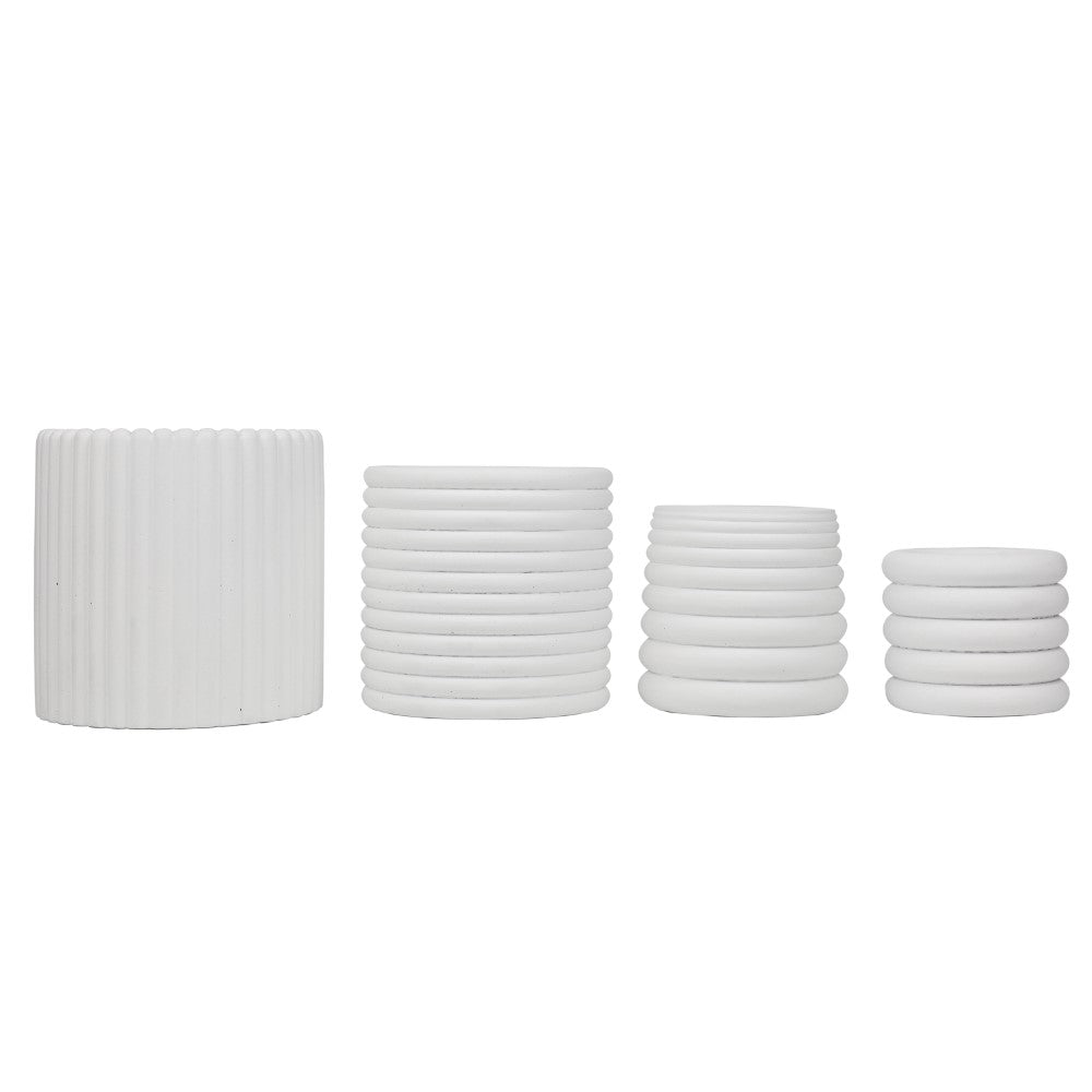 Veyra Modern Minimalist Handmade Concrete Fluted Sculptural Cylinder Planter Set with Drainage Holes