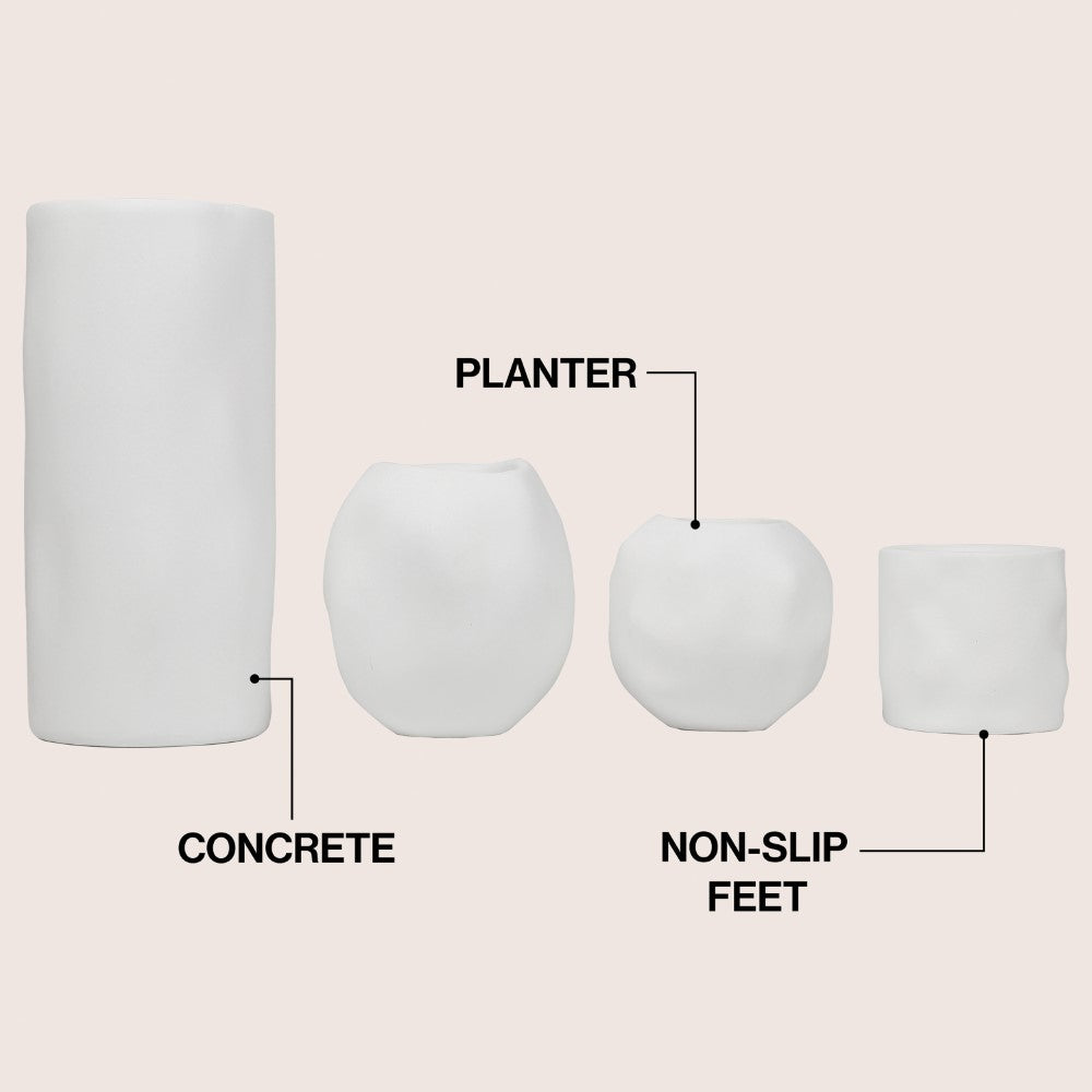Arvo Modern Minimalist Handmade Concrete Organic Sculptural Cylinder and Round Planter Set with Drainage Holes