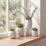 Arvo Modern Minimalist Handmade Concrete Organic Sculptural Cylinder and Round Planter Set with Drainage Holes