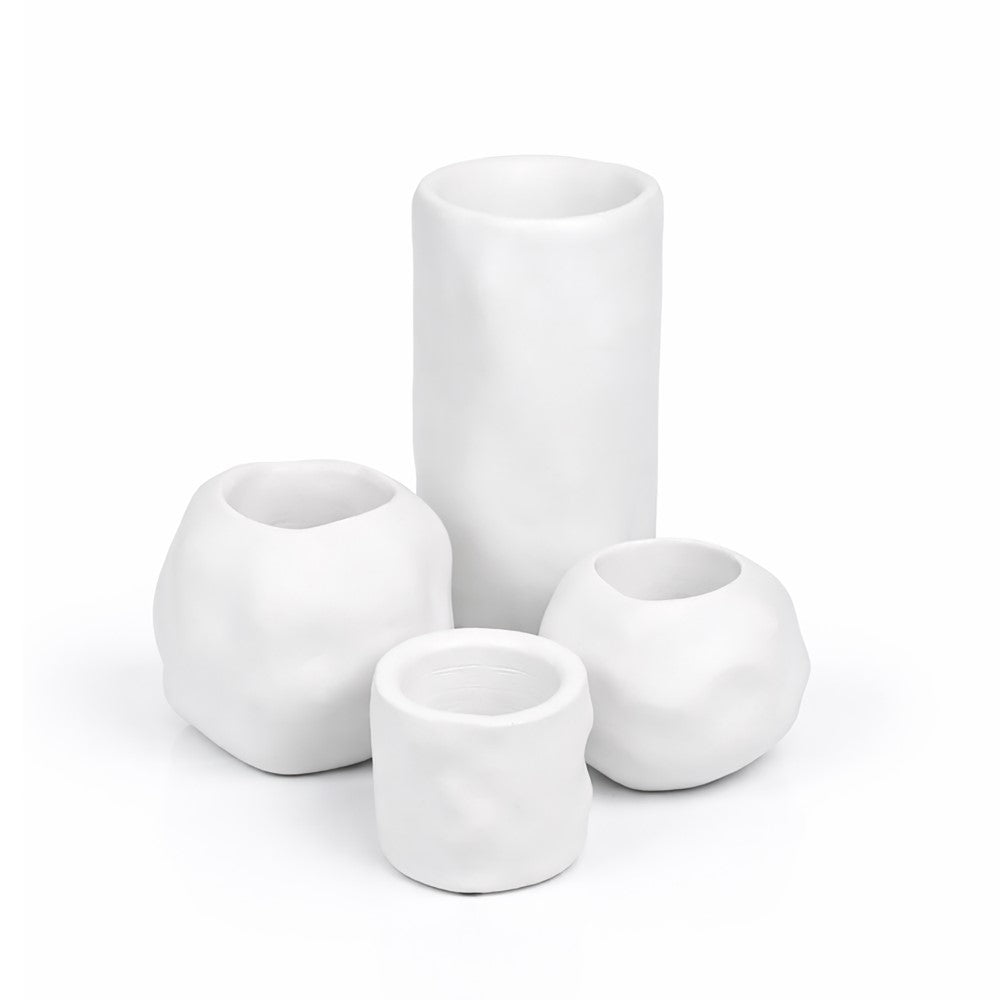 Arvo Modern Minimalist Handmade Concrete Organic Sculptural Cylinder and Round Planter Set with Drainage Holes