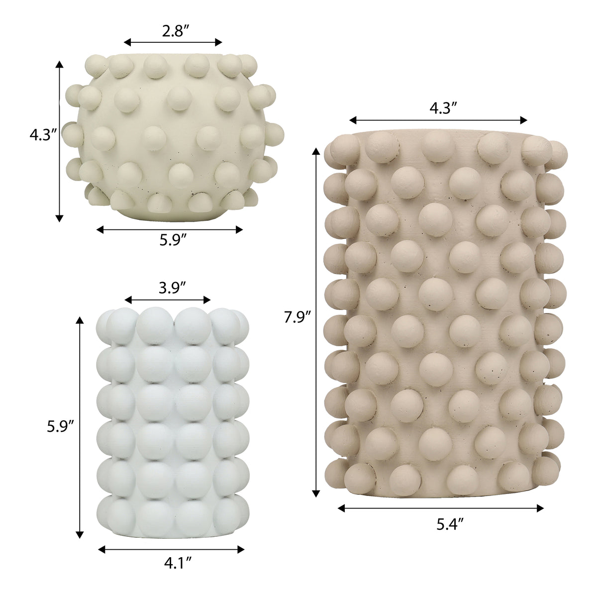 Nyra Modern Minimalist Handmade Concrete Bubble Cylinder and Round Planter Set