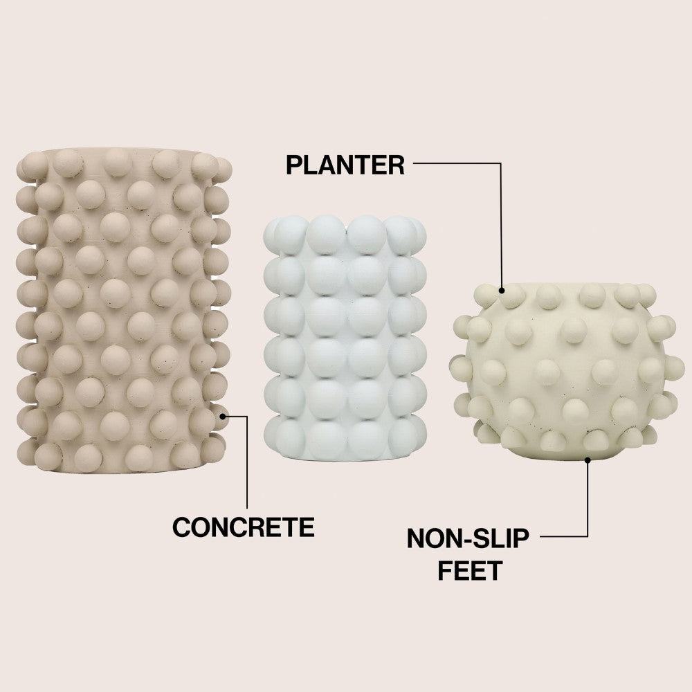 Nyra Modern Minimalist Handmade Concrete Bubble Cylinder and Round Planter Set