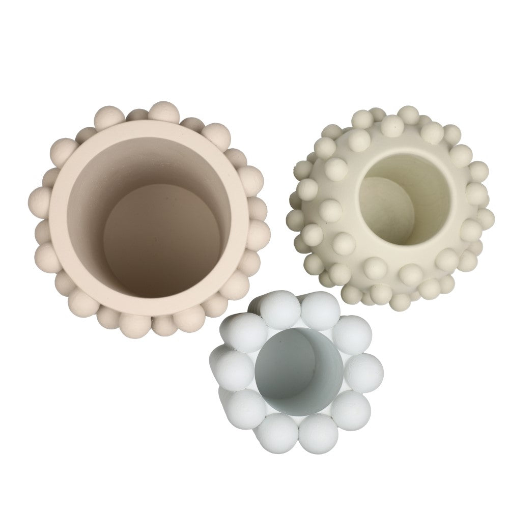 Nyra Modern Minimalist Handmade Concrete Bubble Cylinder and Round Planter Set