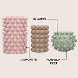 Nyra Modern Minimalist Handmade Concrete Bubble Cylinder and Round Planter Set