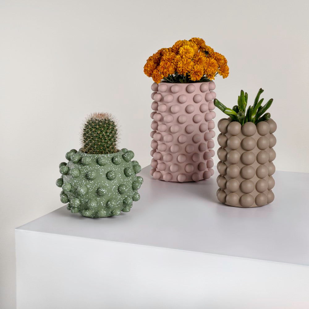 Nyra Modern Minimalist Handmade Concrete Bubble Cylinder and Round Planter Set