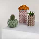 Nyra Modern Minimalist Handmade Concrete Bubble Cylinder and Round Planter Set