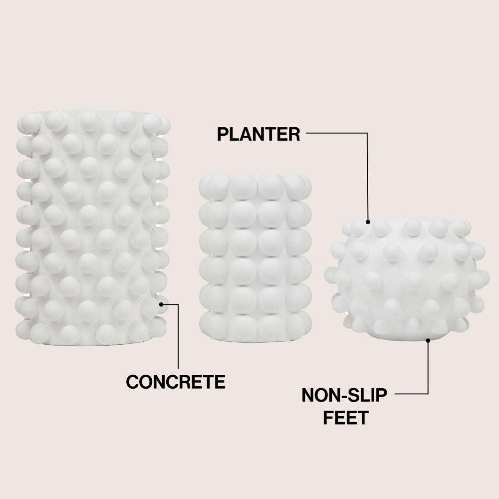Nyra Modern Minimalist Handmade Concrete Bubble Cylinder and Round Planter Set