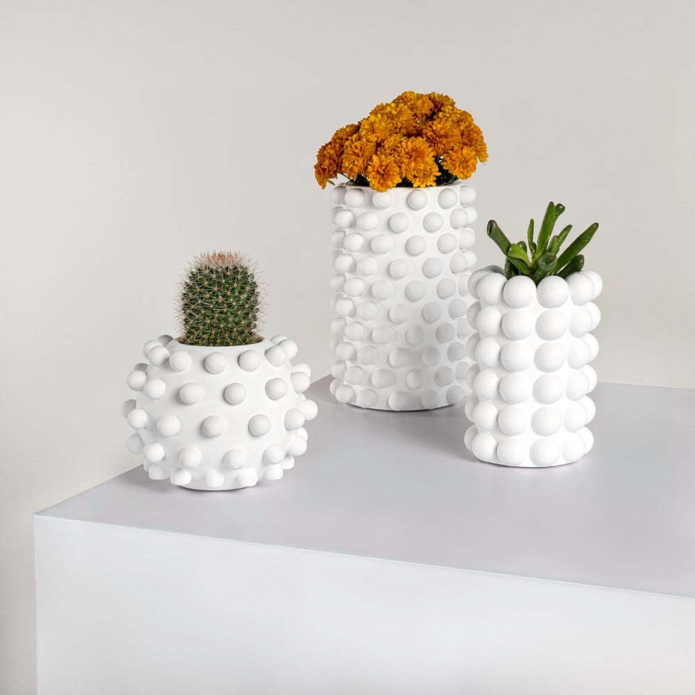 Nyra Modern Minimalist Handmade Concrete Bubble Cylinder and Round Planter Set
