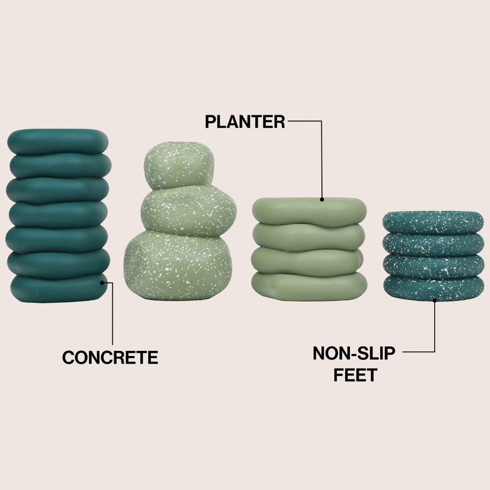Zyra Modern Minimalist Handmade Concrete Stacked Ring Planter Set with Drainage Holes