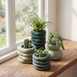 Zyra Modern Minimalist Handmade Concrete Stacked Ring Planter Set with Drainage Holes