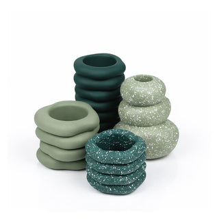 Zyra Modern Minimalist Handmade Concrete Stacked Ring Planter Set with Drainage Holes