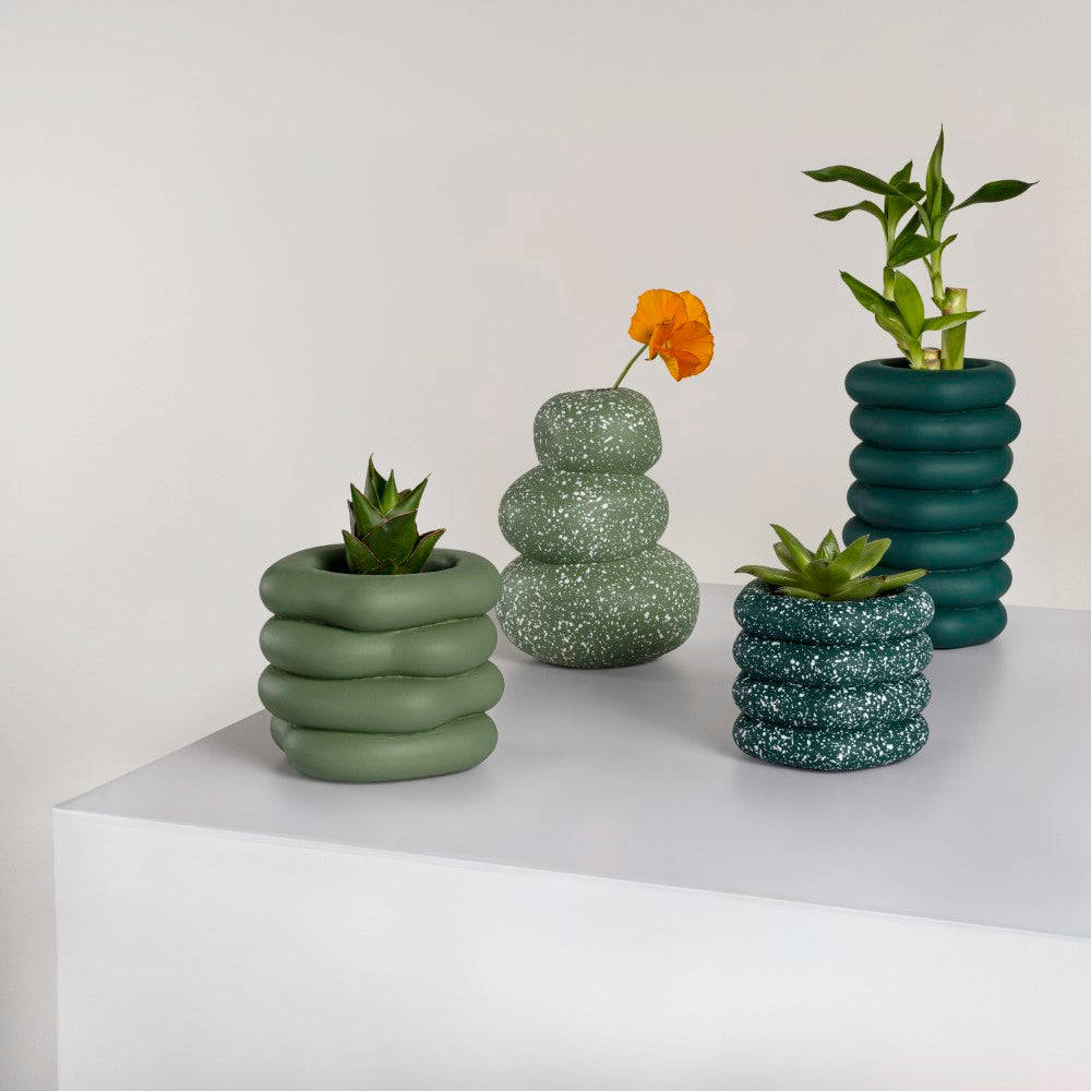 Zyra Modern Minimalist Handmade Concrete Stacked Ring Planter Set with Drainage Holes