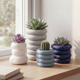 Zyra Modern Minimalist Handmade Concrete Stacked Ring Planter Set with Drainage Holes