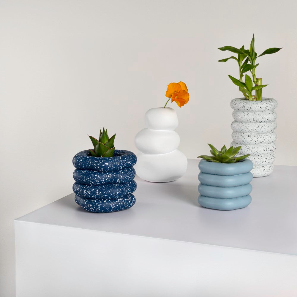 Zyra Modern Minimalist Handmade Concrete Stacked Ring Planter Set with Drainage Holes