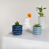 Zyra Modern Minimalist Handmade Concrete Stacked Ring Planter Set with Drainage Holes
