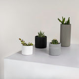 Floren Modern Minimalist Handmade Concrete Fluted Cylinder Planter Set
