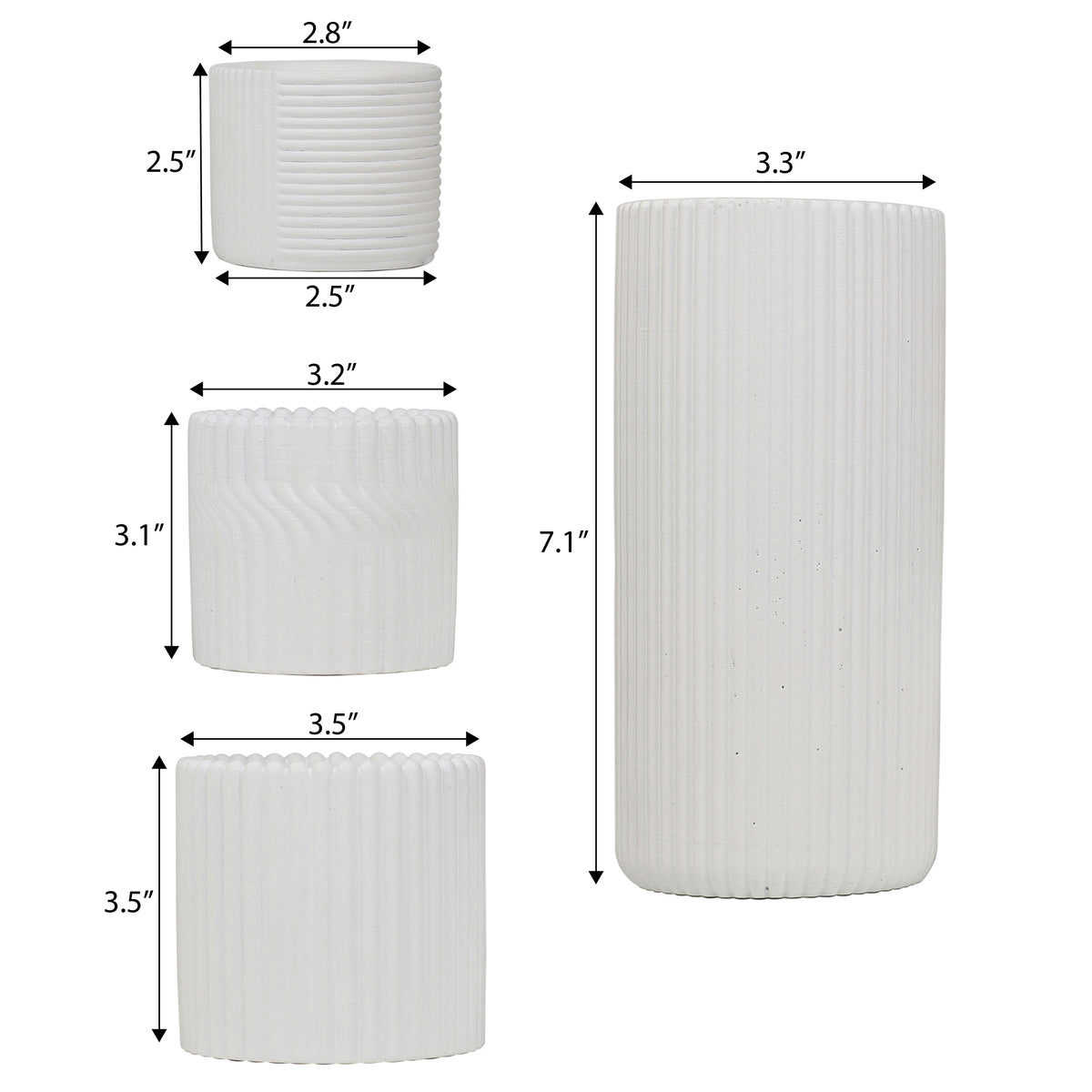 Floren Modern Minimalist Handmade Concrete Fluted Cylinder Planter Set