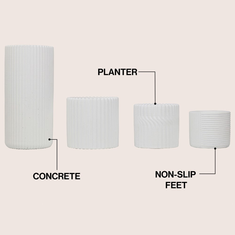 Floren Modern Minimalist Handmade Concrete Fluted Cylinder Planter Set