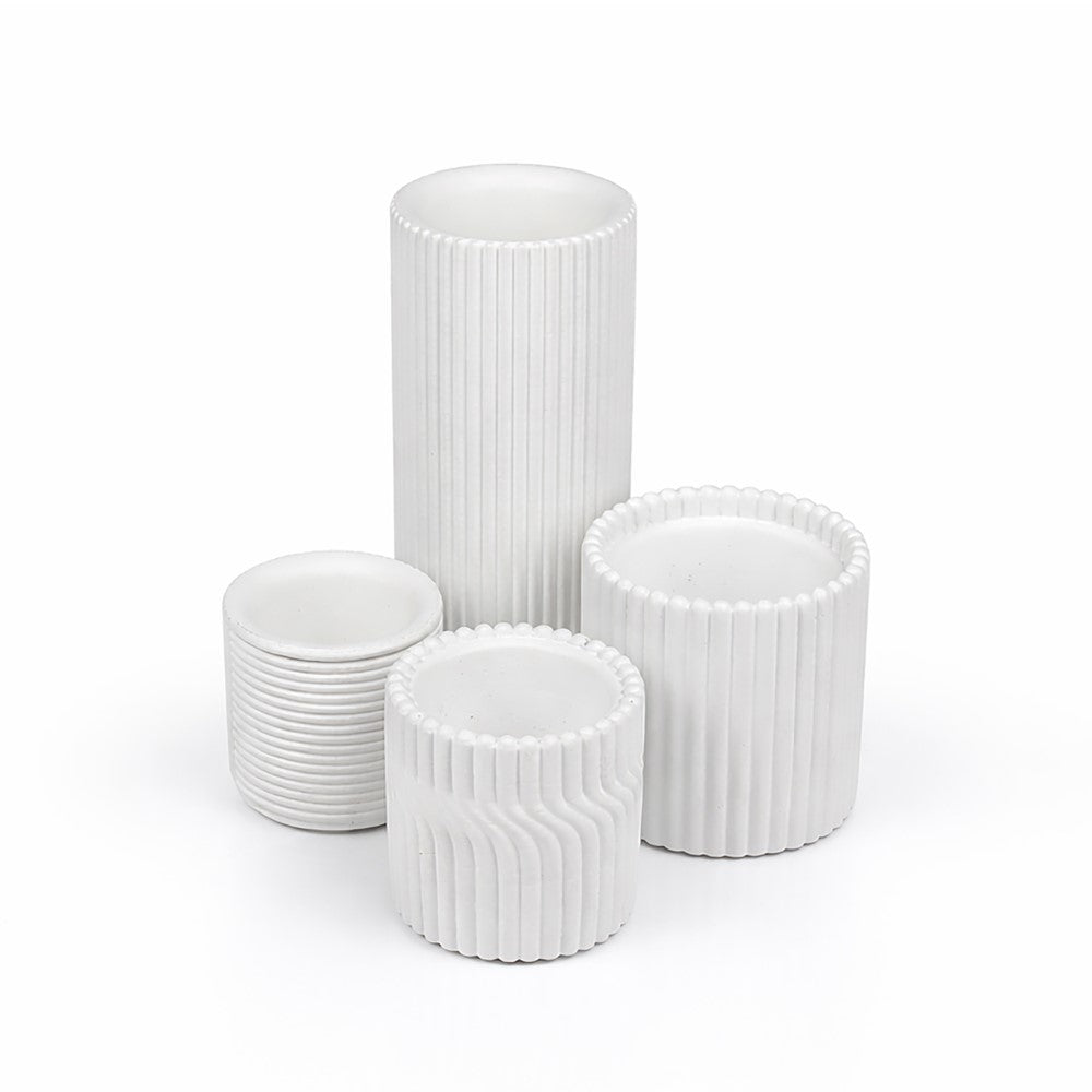 Floren Modern Minimalist Handmade Concrete Fluted Cylinder Planter Set
