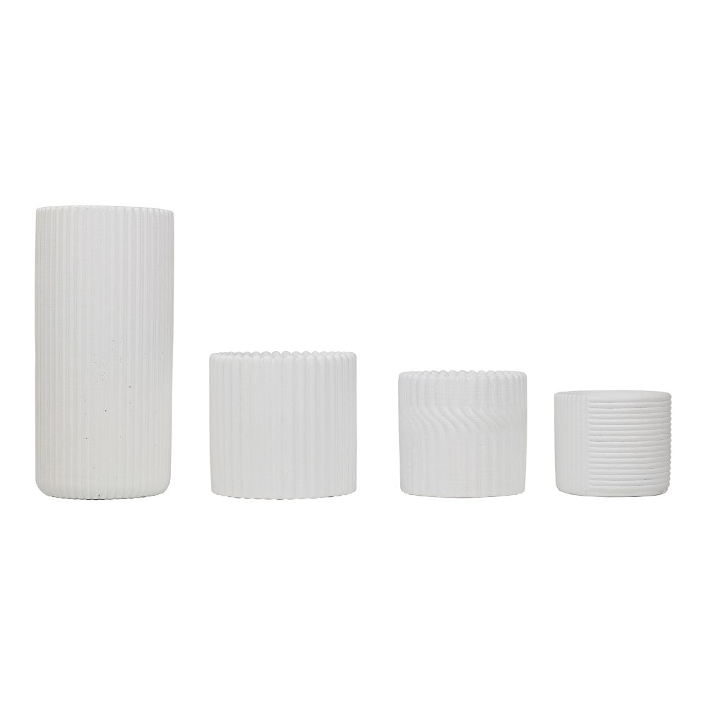 Floren Modern Minimalist Handmade Concrete Fluted Cylinder Planter Set