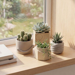 Mossel Modern Minimalist Handmade Concrete Geometric Planter Set with Drainage Holes