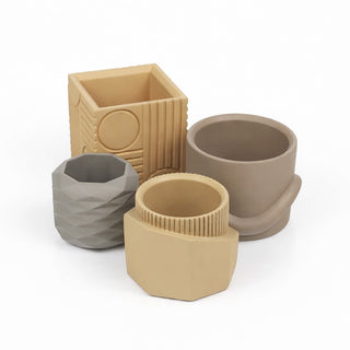 Mossel Modern Minimalist Handmade Concrete Geometric Planter Set with Drainage Holes