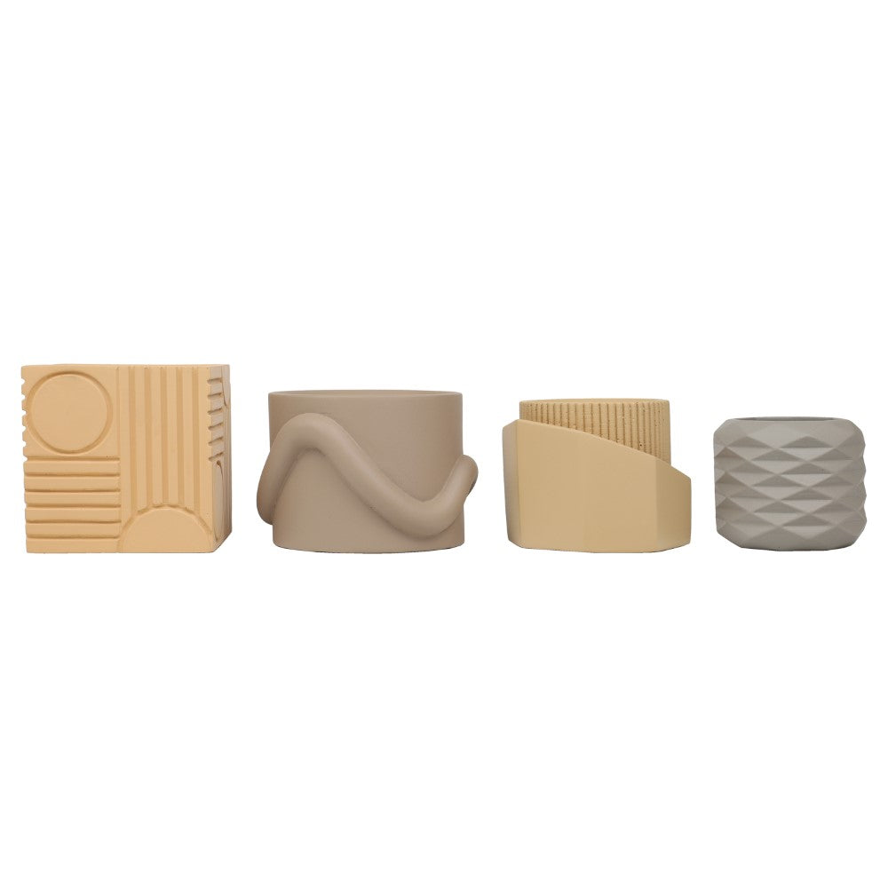 Mossel Modern Minimalist Handmade Concrete Geometric Planter Set with Drainage Holes