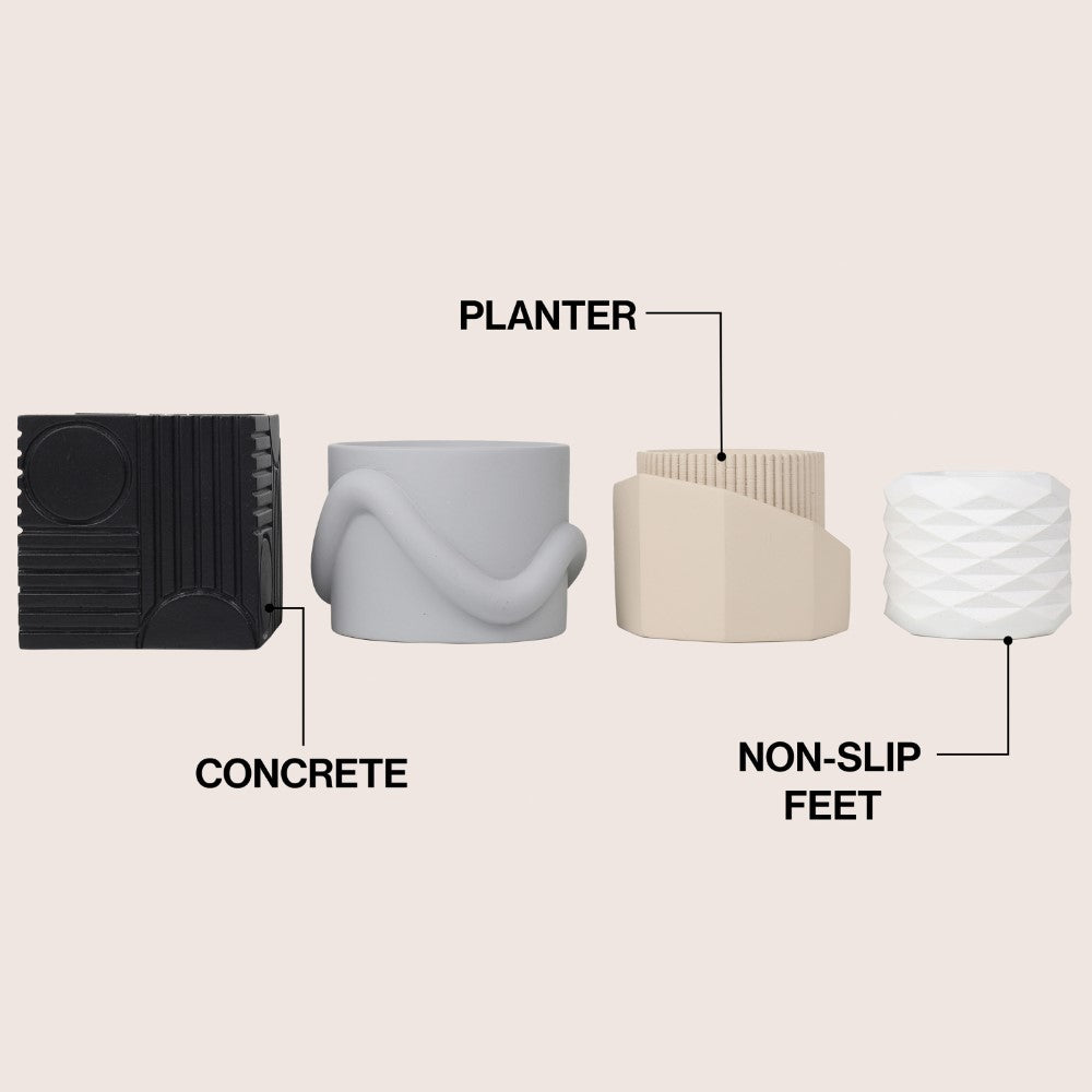 Mossel Modern Minimalist Handmade Concrete Geometric Planter Set with Drainage Holes