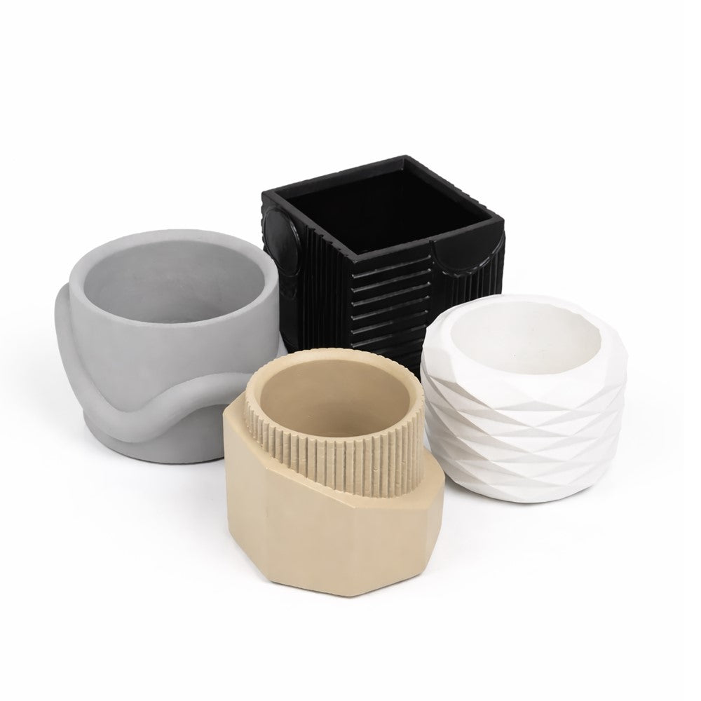 Mossel Modern Minimalist Handmade Concrete Geometric Planter Set with Drainage Holes