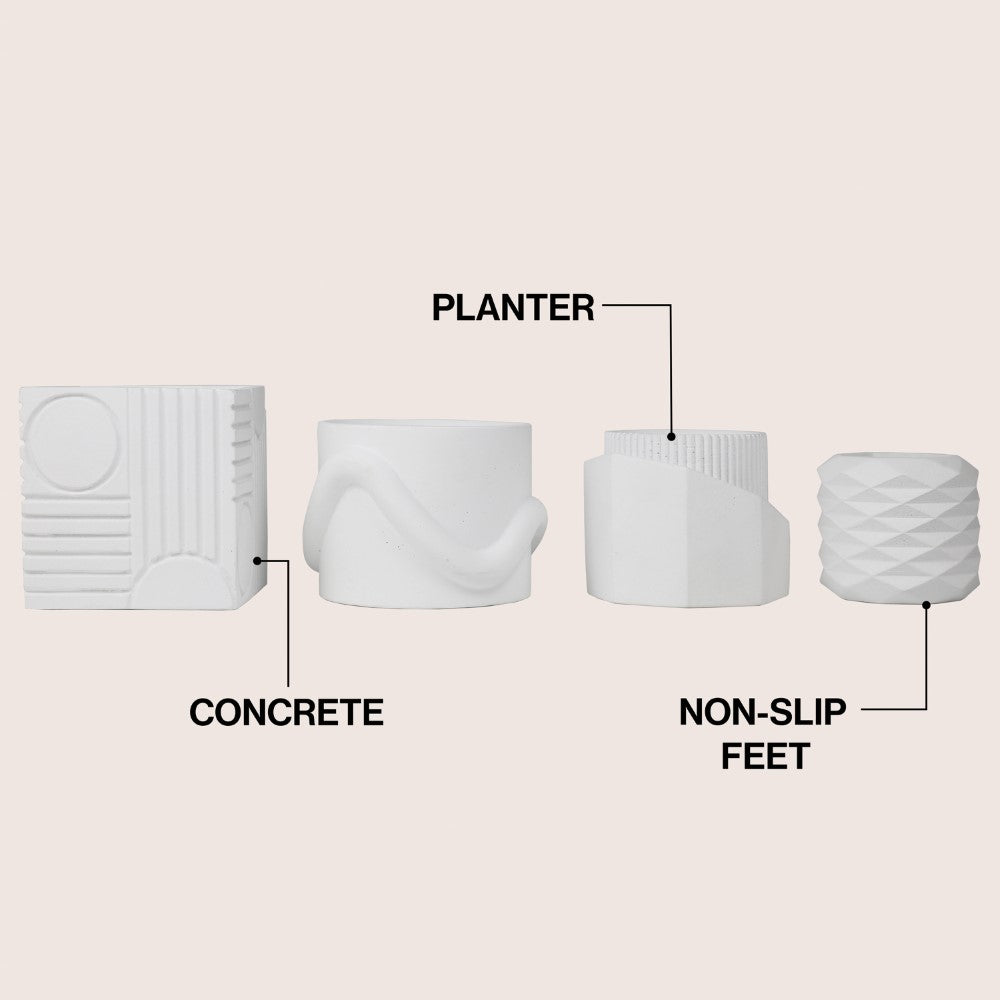 Mossel Modern Minimalist Handmade Concrete Geometric Planter Set with Drainage Holes