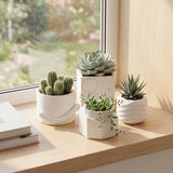 Mossel Modern Minimalist Handmade Concrete Geometric Planter Set with Drainage Holes