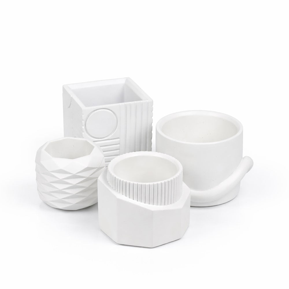 Mossel Modern Minimalist Handmade Concrete Geometric Planter Set with Drainage Holes