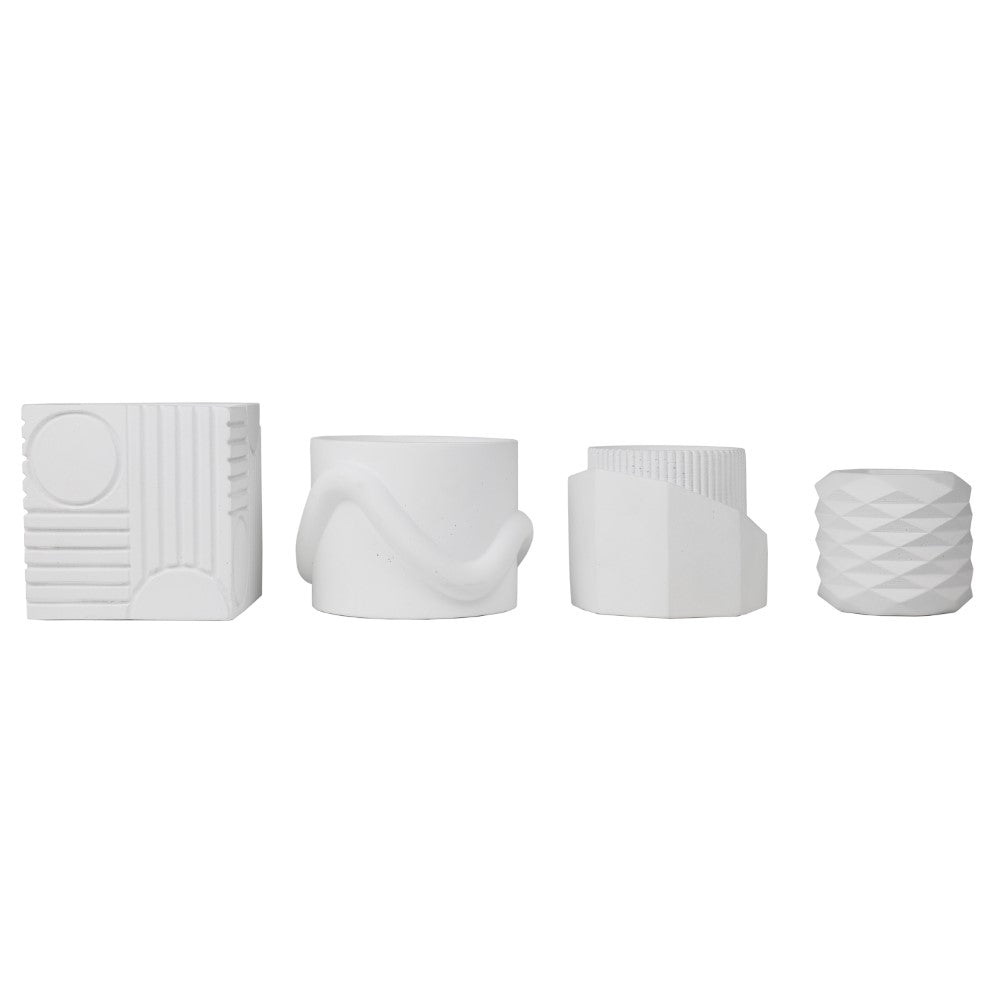 Mossel Modern Minimalist Handmade Concrete Geometric Planter Set with Drainage Holes