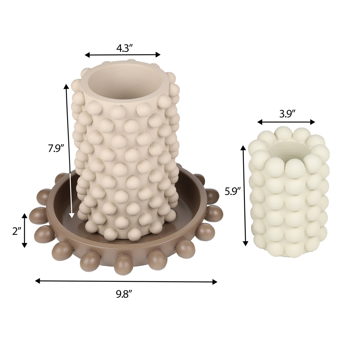 Grovea Modern Minimalist Handmade Concrete Bubble Cylinder Vase Set with Decorative Tray