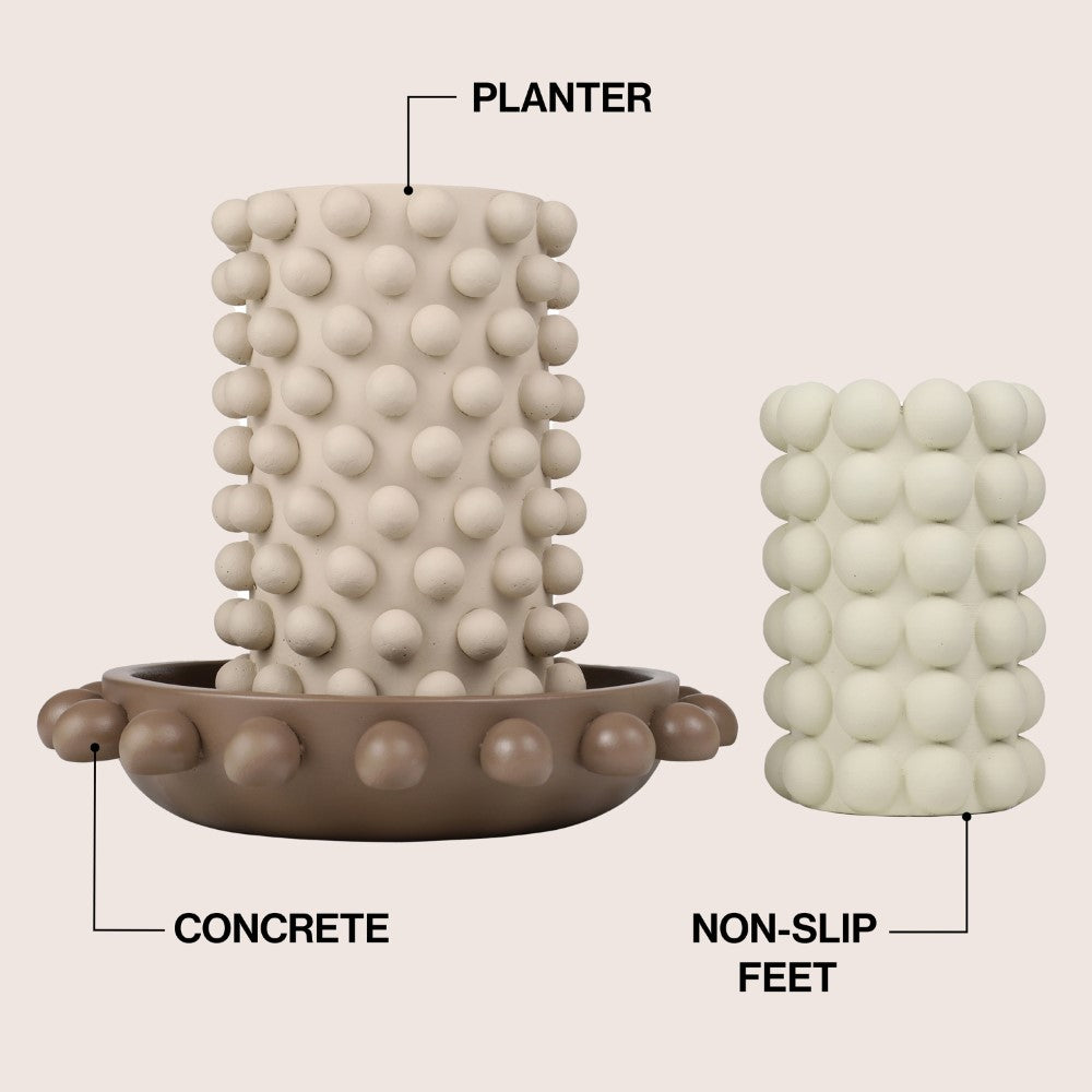 Grovea Modern Minimalist Handmade Concrete Bubble Cylinder Vase Set with Decorative Tray