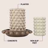 Grovea Modern Minimalist Handmade Concrete Bubble Cylinder Vase Set with Decorative Tray