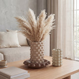 Grovea Modern Minimalist Handmade Concrete Bubble Cylinder Vase Set with Decorative Tray