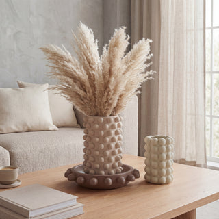 Grovea Modern Minimalist Handmade Concrete Bubble Cylinder Vase Set with Decorative Tray