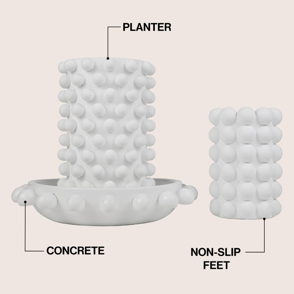 Grovea Modern Minimalist Handmade Concrete Bubble Cylinder Vase Set with Decorative Tray
