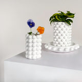 Grovea Modern Minimalist Handmade Concrete Bubble Cylinder Vase Set with Decorative Tray