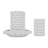 Grovea Modern Minimalist Handmade Concrete Bubble Cylinder Vase Set with Decorative Tray