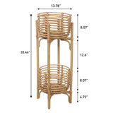 Leafra 33.5" Bohemian Minimalist Handmade 2-Tier Rattan Indoor Planter Stand