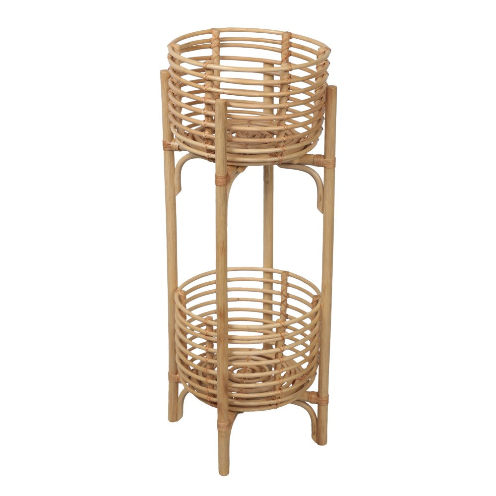 Leafra 33.5" Bohemian Minimalist Handmade 2-Tier Rattan Indoor Planter Stand