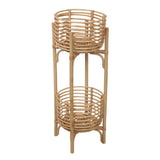 Leafra 33.5" Bohemian Minimalist Handmade 2-Tier Rattan Indoor Planter Stand