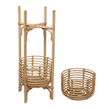 Leafra 33.5" Bohemian Minimalist Handmade 2-Tier Rattan Indoor Planter Stand