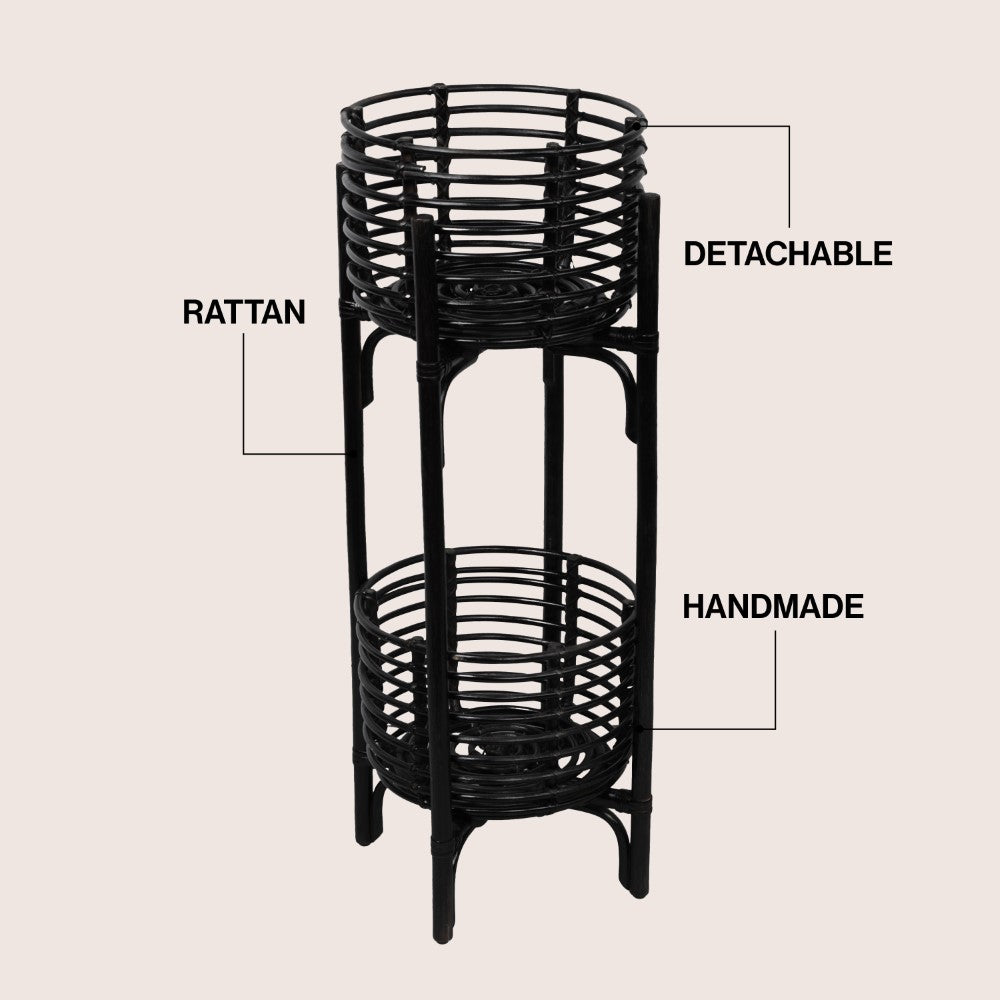 Leafra 33.5" Bohemian Minimalist Handmade 2-Tier Rattan Indoor Planter Stand
